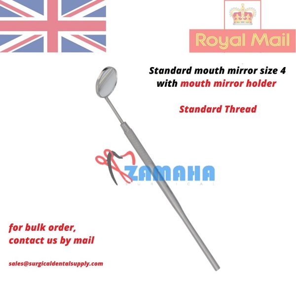 mouth mirror handle with mouth mirror size 4, mirror holder, standard mouth mirror, size 4 mouth mirror