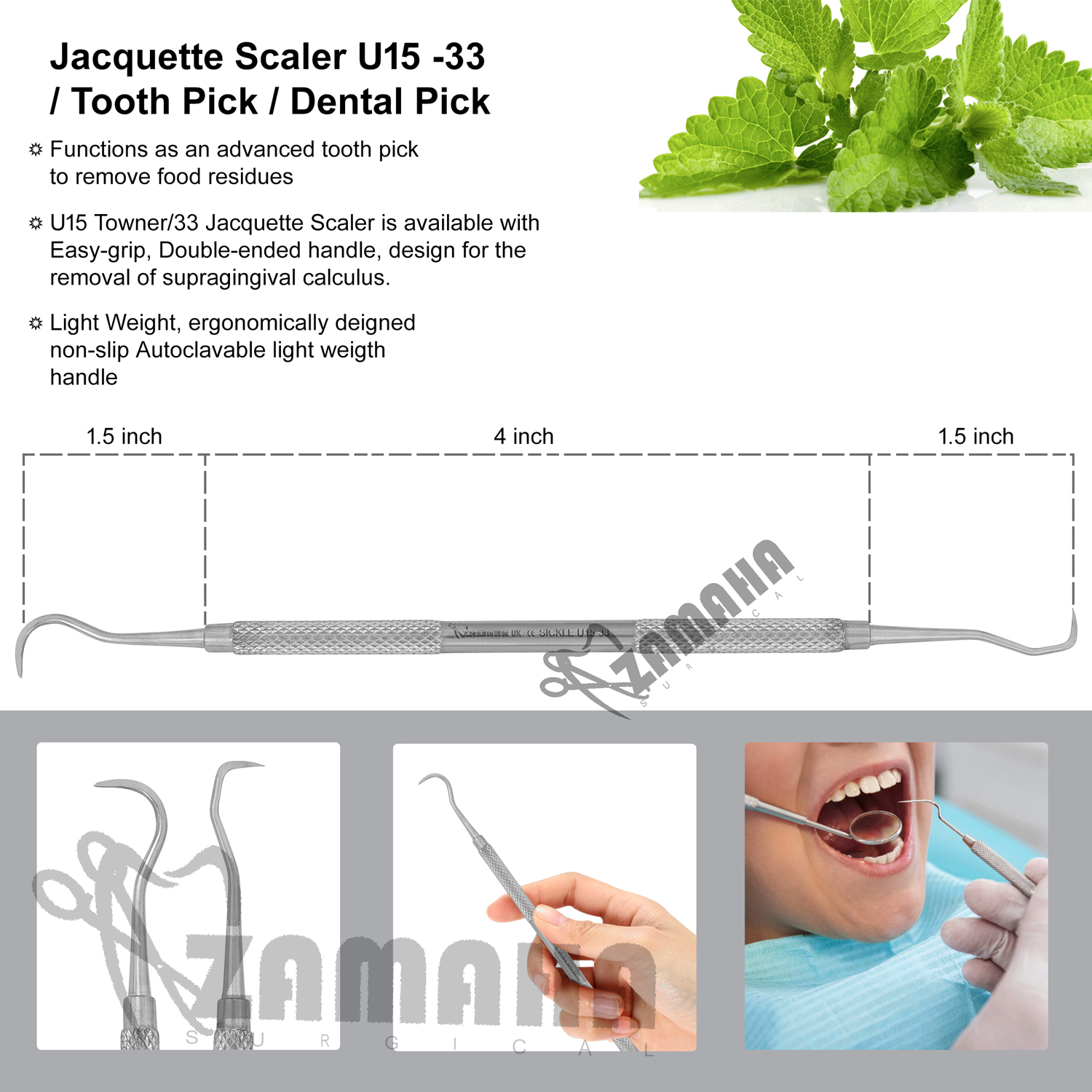 Dental Scaler, Sickle Scaler, Dental Pick, U1533 Scaler, Plaque Remover for Teeth, Periodontal